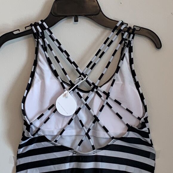 Cross1946 | Women’s Black White Striped One Piece Monokini Swimsuit Bathing Suit - Picture 6 of 9